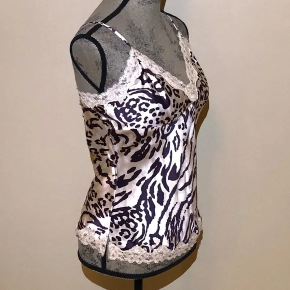 Gracie 100% Silk Leopard Print Lace & Beaded Trimmed Camisole. Sz Medium - Picture 9 of 9